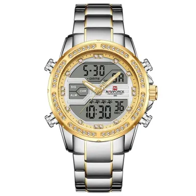 NAVIFORCE NF9190 Mens Watches Top Brand Luxury Stainless Steel Quartz Wrist Watch Men Sports Dual Time Digital Analog Clock